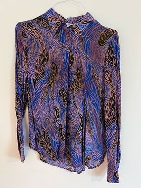& Other Stories Blue and Pink Abstract Print Button-Front Blouse